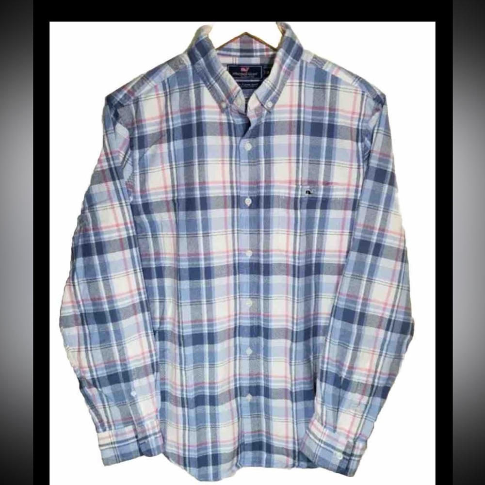 Vineyard Vines Shirt XL Blue Plaid LS Button Down Slim Fit Tucker Preppy EC MINT